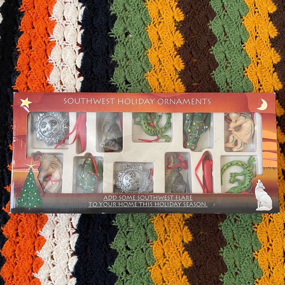 Vintage 90’s Southwest Holiday Christmas Ornaments Set of 6 (new in box) XMAS